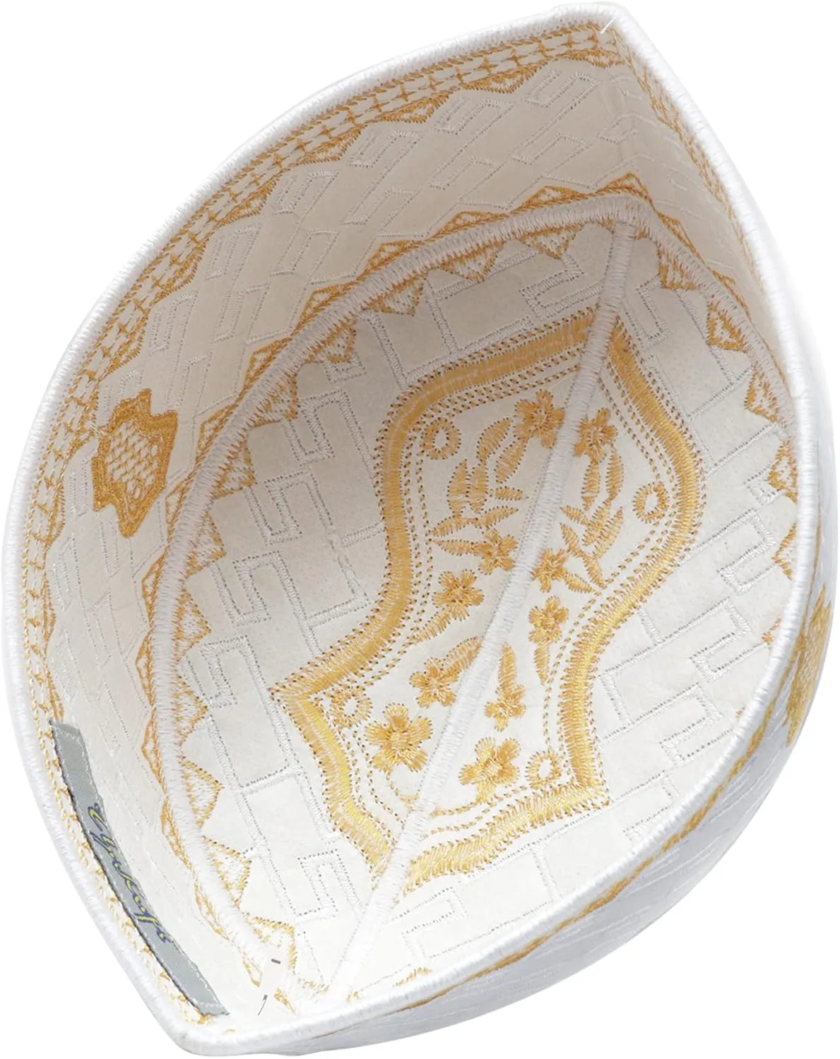 TheKufi® Textured White and Golden Embroidered Sandal Kufi Crown Cap Muslim Hat