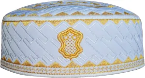 TheKufi® Textured White and Golden Embroidered Sandal Kufi Crown Cap Muslim Hat
