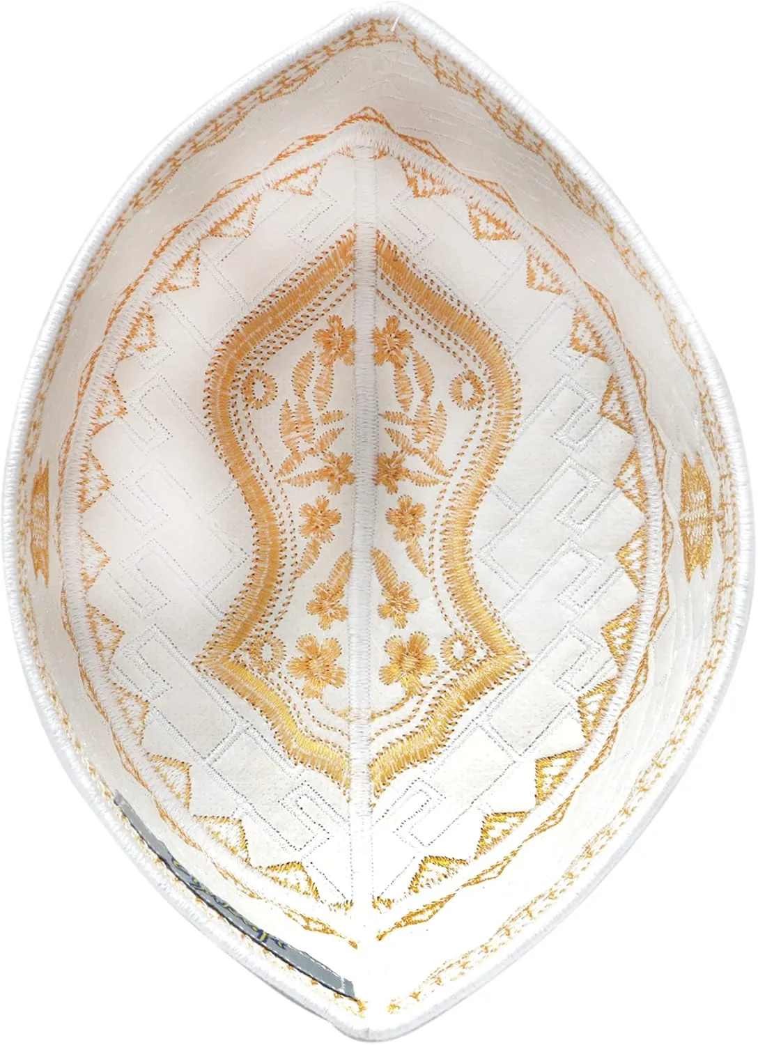 TheKufi® Textured White and Golden Embroidered Sandal Kufi Crown Cap Muslim Hat