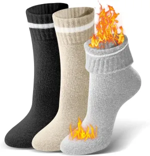 Thermal Socks for Women Striped Warm Soft Extreme Cold Weather Winter Socks for Women, Merino Wool Hiking Socks