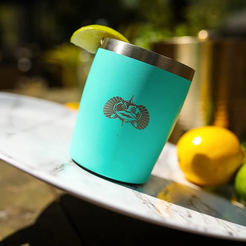 Toadfish Non-tipping 10oz Double Wall Insulated Stainless Steel Rocks Tumbler 2-Pack Gift Set w/Ice Ball Tray & Easy Slide Lid - White