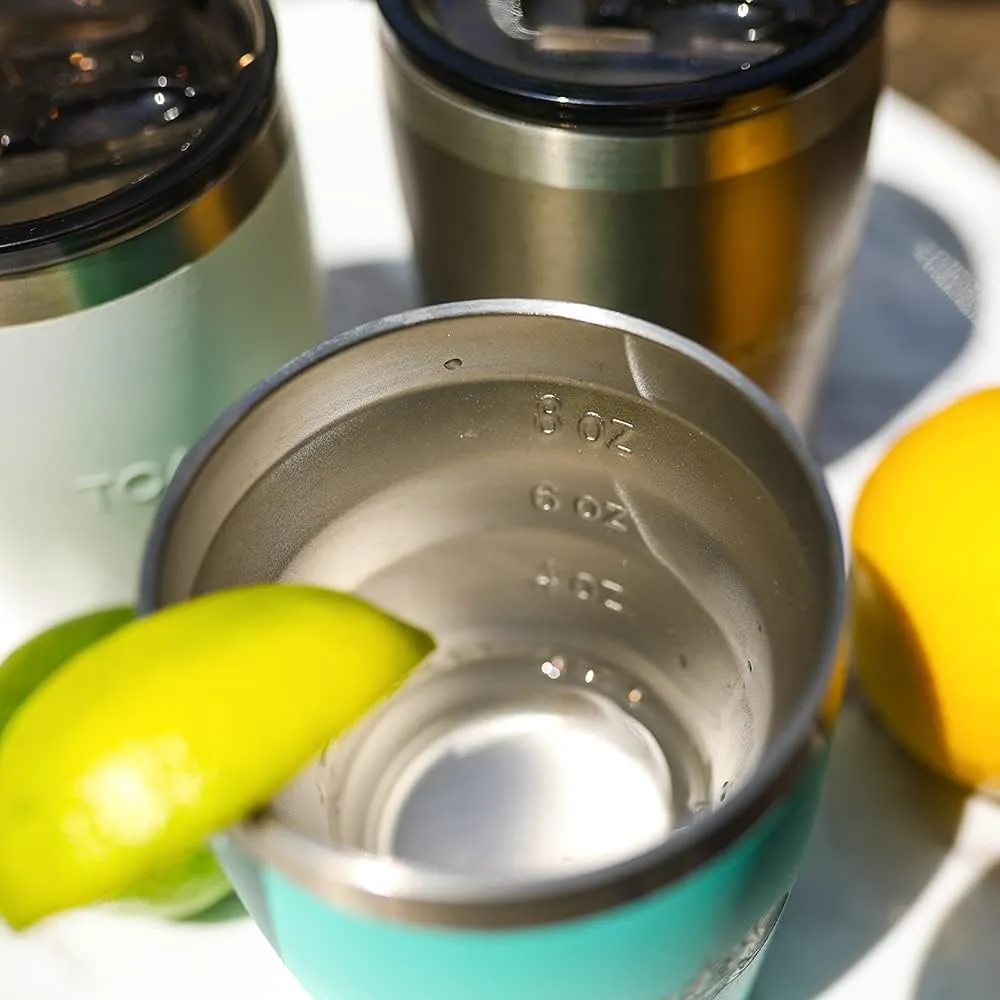 Toadfish Non-tipping 10oz Double Wall Insulated Stainless Steel Rocks Tumbler 2-Pack Gift Set w/Ice Ball Tray & Easy Slide Lid - White