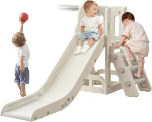 Toddler Slide,Kids Climber Slide with Storage Space and Non-Slip Steps,Indoor Outdoor Playset with Basketball Hoopa and Telescope,Slide for Toddlers Age 1-3
