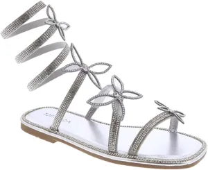 TOP Moda Women Butterfly Rhinestone Wrap-around Flat Sandals