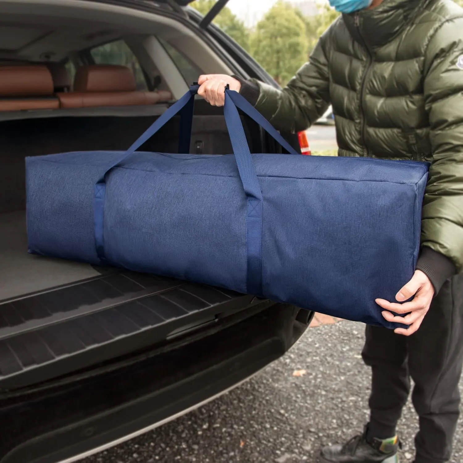 TOPDesign 46 Inch Extra Large Zippered Duffel Bag for Travel Camping Sports Equipment Storage, Waterproof Foldable Luggage Bag with Padded Handles
