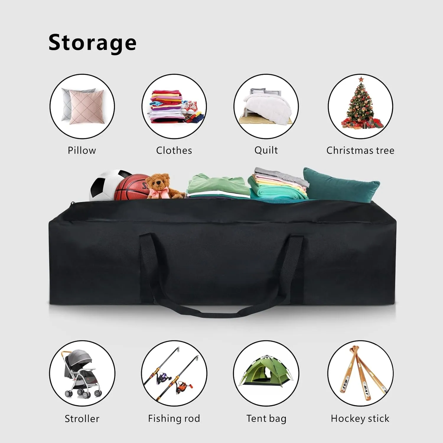 TOPDesign 46 Inch Extra Large Zippered Duffel Bag for Travel Camping Sports Equipment Storage, Waterproof Foldable Luggage Bag with Padded Handles