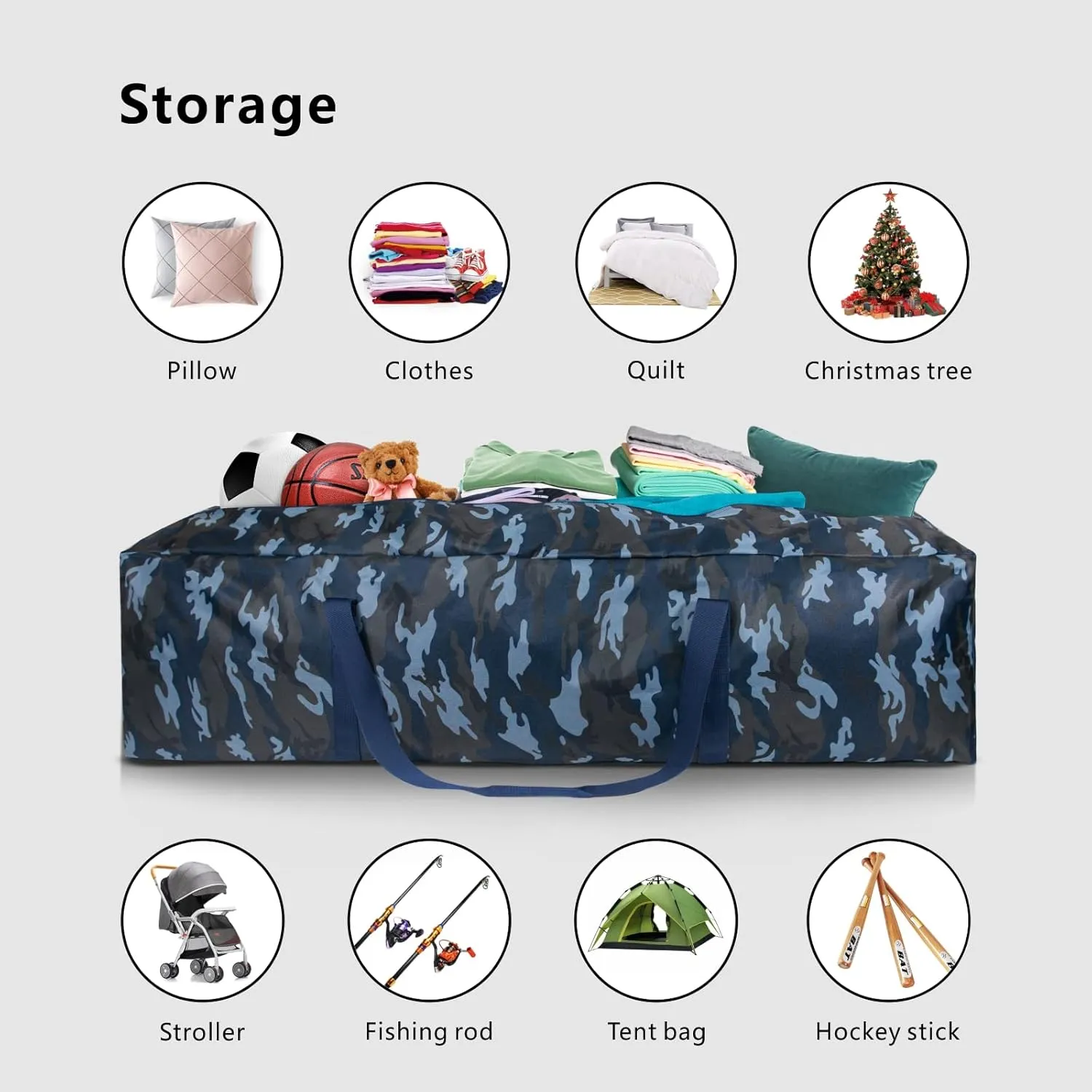 TOPDesign 46 Inch Extra Large Zippered Duffel Bag for Travel Camping Sports Equipment Storage, Waterproof Foldable Luggage Bag with Padded Handles