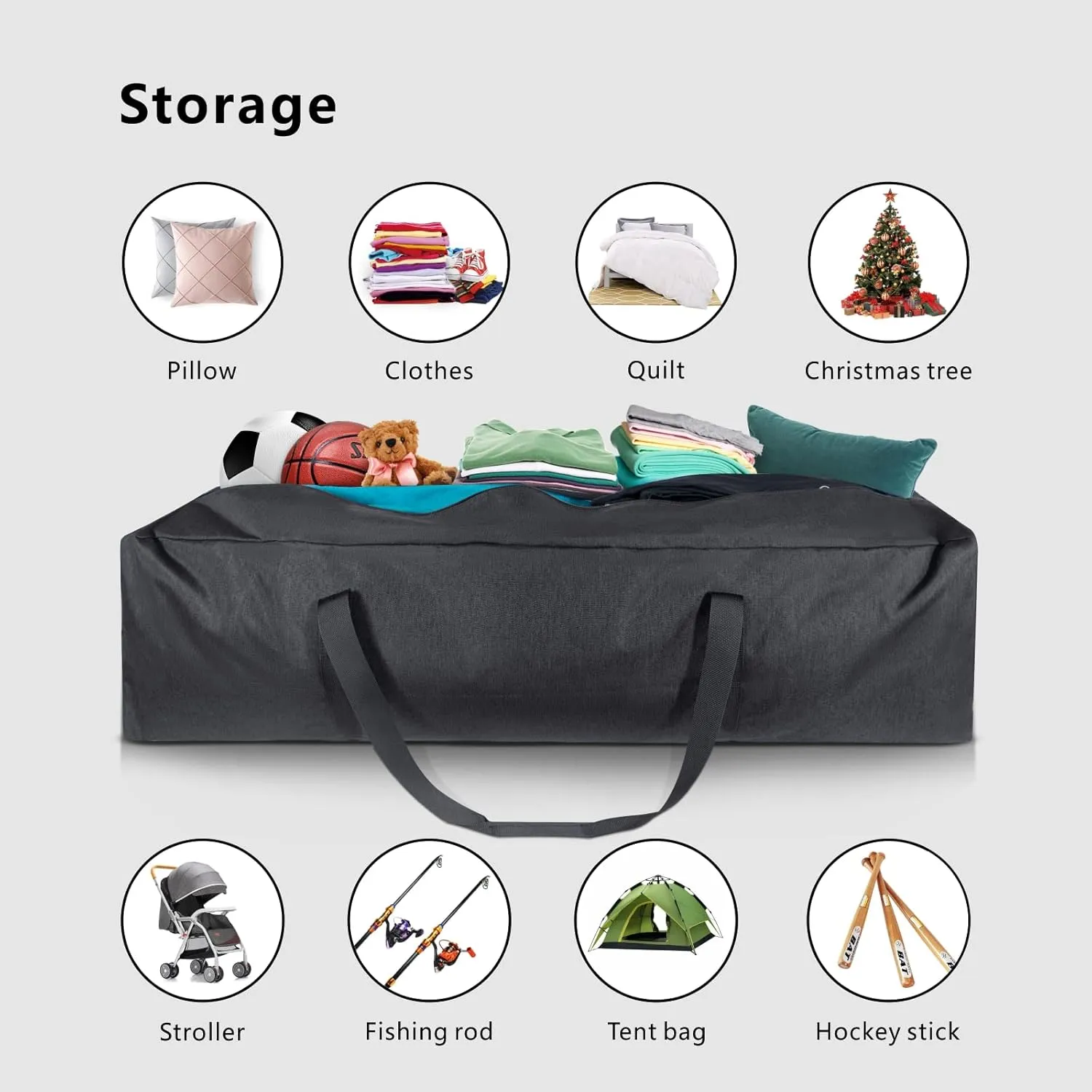 TOPDesign 46 Inch Extra Large Zippered Duffel Bag for Travel Camping Sports Equipment Storage, Waterproof Foldable Luggage Bag with Padded Handles