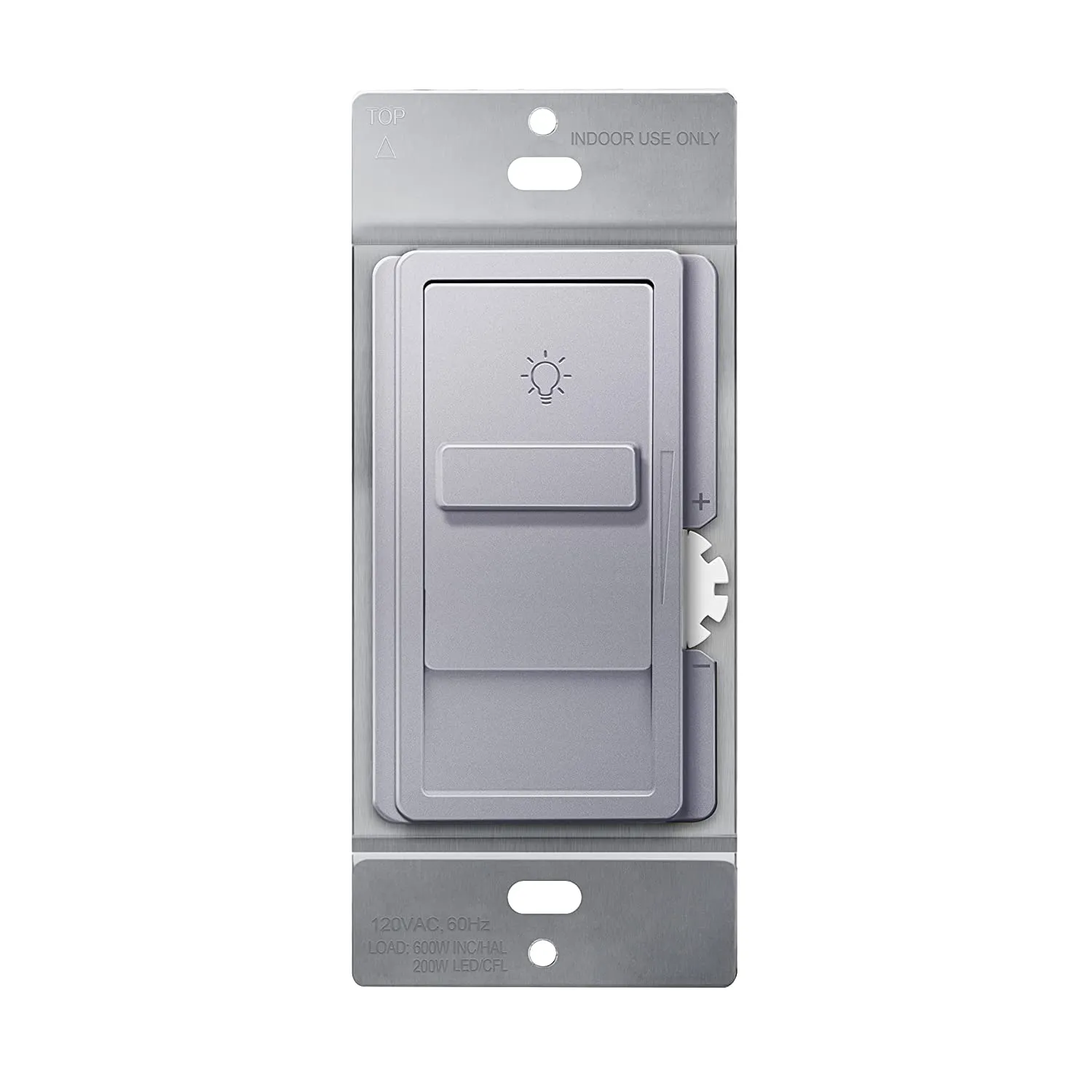TOPGREENER Digital Dimmer Light Switch for 200W Dimmable LED/CFL Lights, Single Pole Led Slide Dimmer Switch, Neutral Wire Not Required, UL Listed, TGDS1-SV, Silver,1 Pack