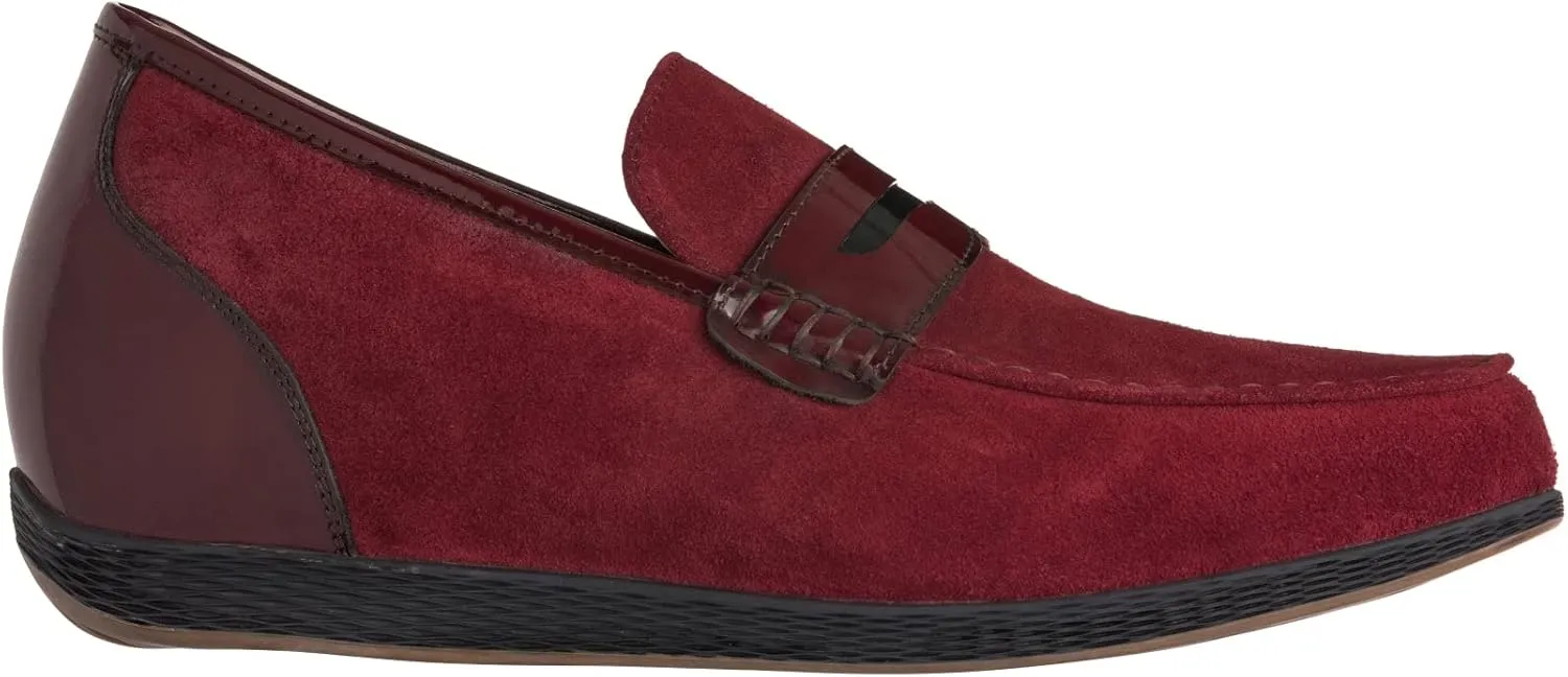 TOTO Men's Invisible Height Increasing Elevator Shoes - Burgundy Premium Suede Leather Slip-on Lightweight Penny Loafers - 2.6 Inches Taller - K1095 - Size 9 D(M) US