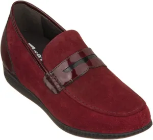 TOTO Men's Invisible Height Increasing Elevator Shoes - Burgundy Premium Suede Leather Slip-on Lightweight Penny Loafers - 2.6 Inches Taller - K1095 - Size 9 D(M) US