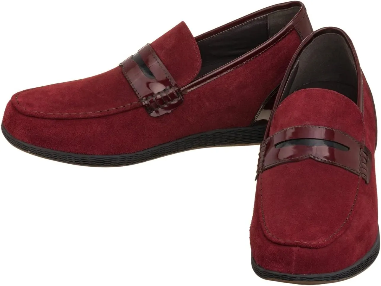TOTO Men's Invisible Height Increasing Elevator Shoes - Burgundy Premium Suede Leather Slip-on Lightweight Penny Loafers - 2.6 Inches Taller - K1095 - Size 9 D(M) US