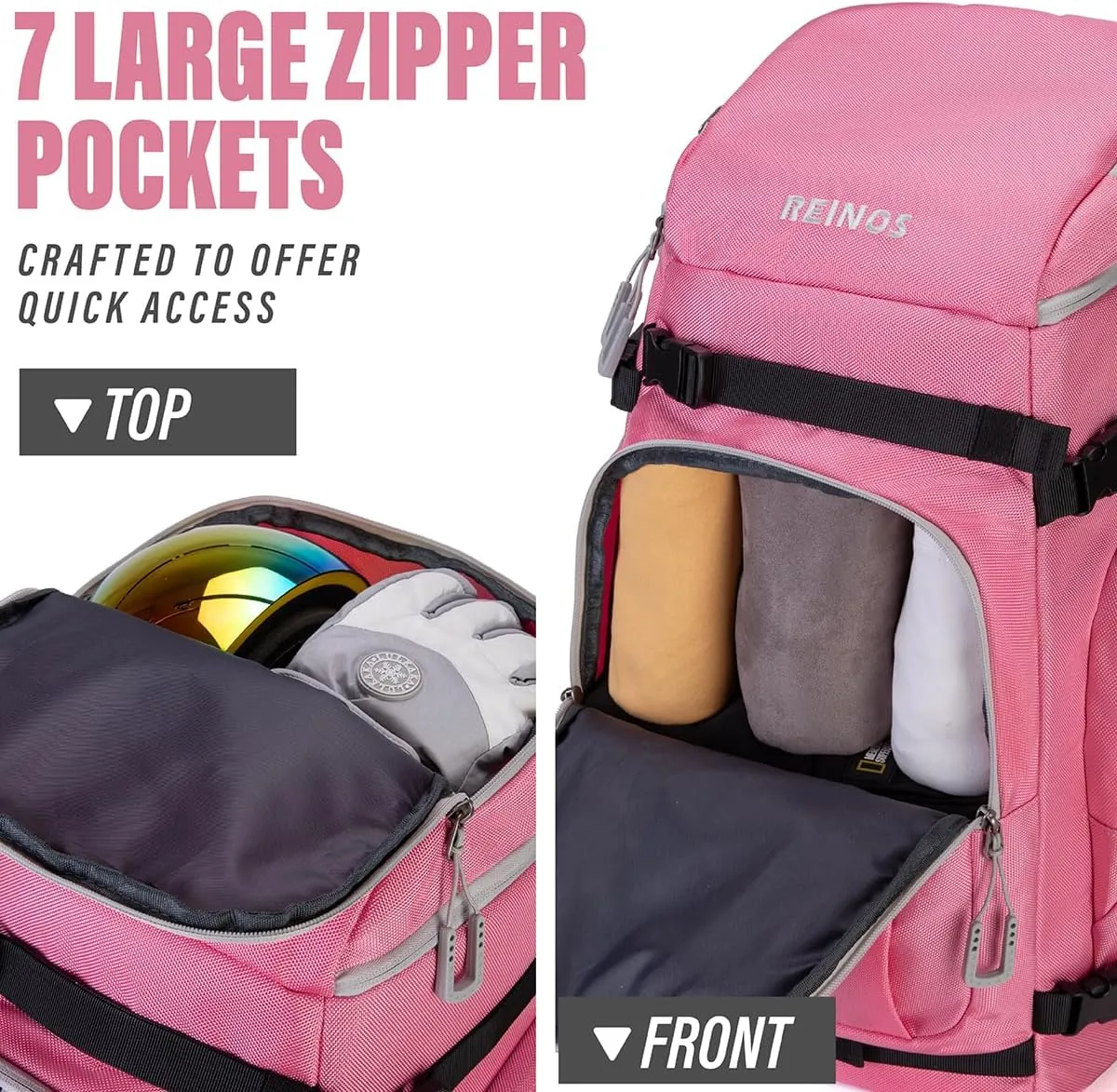 Travel Ski Boot Bag Backpack - Durable Boot Bags for Skiing Accessories, 60L Water-Resistant Padded Snow Skate Bag - Ski Gear Bag for Snowboard Boots, Helmet, Goggles