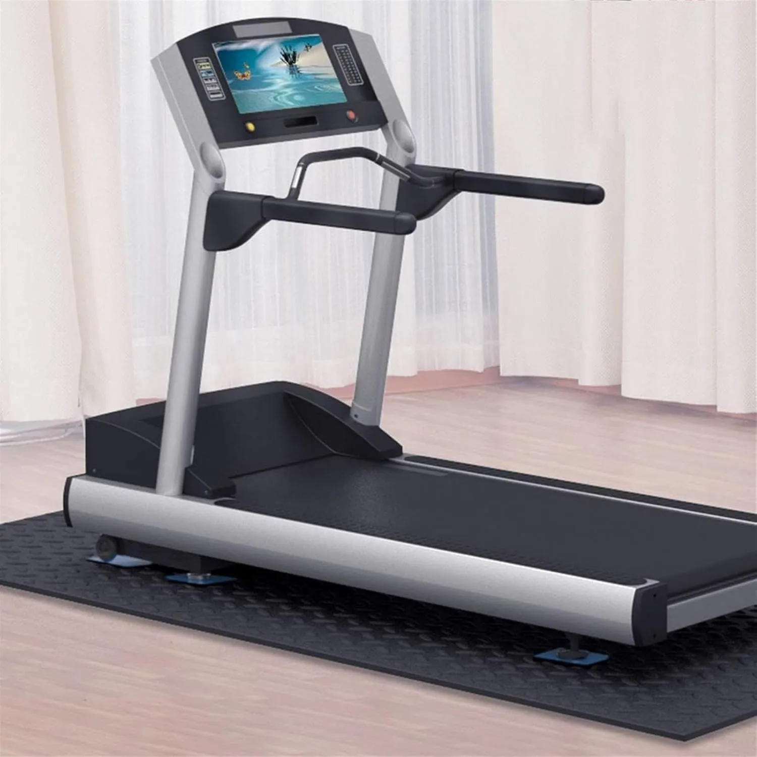 Treadmill Mat, Shock Absorbing Walking Noise Reduction Non-Slip Pad Treadmill, Waterproof Exercise Bike Trainer Mat, for Under Stationary Bike, Spin Bike, Rowers(200 * 100cm/78.7 * 39.3in)
