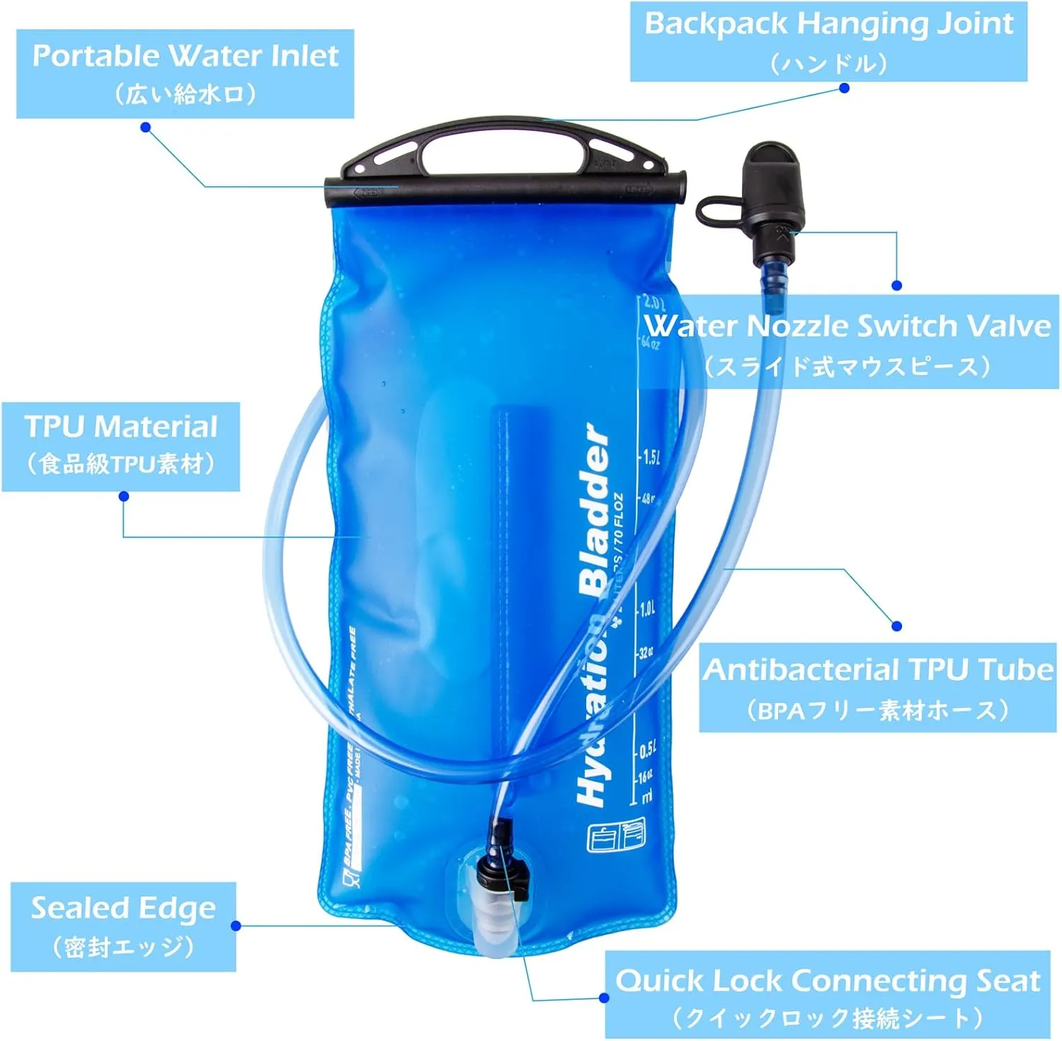 TRIWONDER Hydration Bladder Water Reservoir 1.5 Liter 2L 3L BPA Free Water Bladder for Running Cycling Hiking Camping Backpack