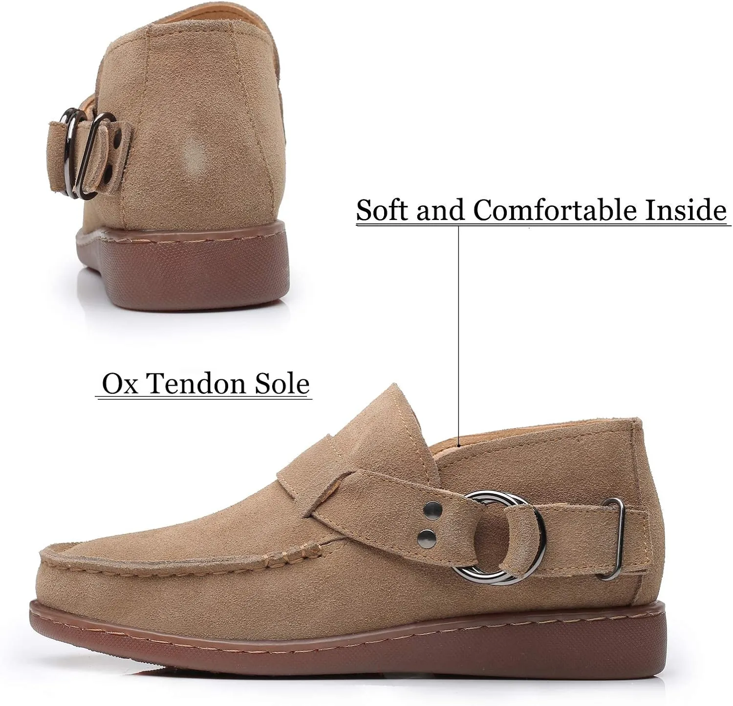 Trsorini Women Walking Shoes Half-Boots Fashion Comfort Suede Slip on Sneaker Casual Shoes for Lady Buckle Strap Adjustable Flat Shoes