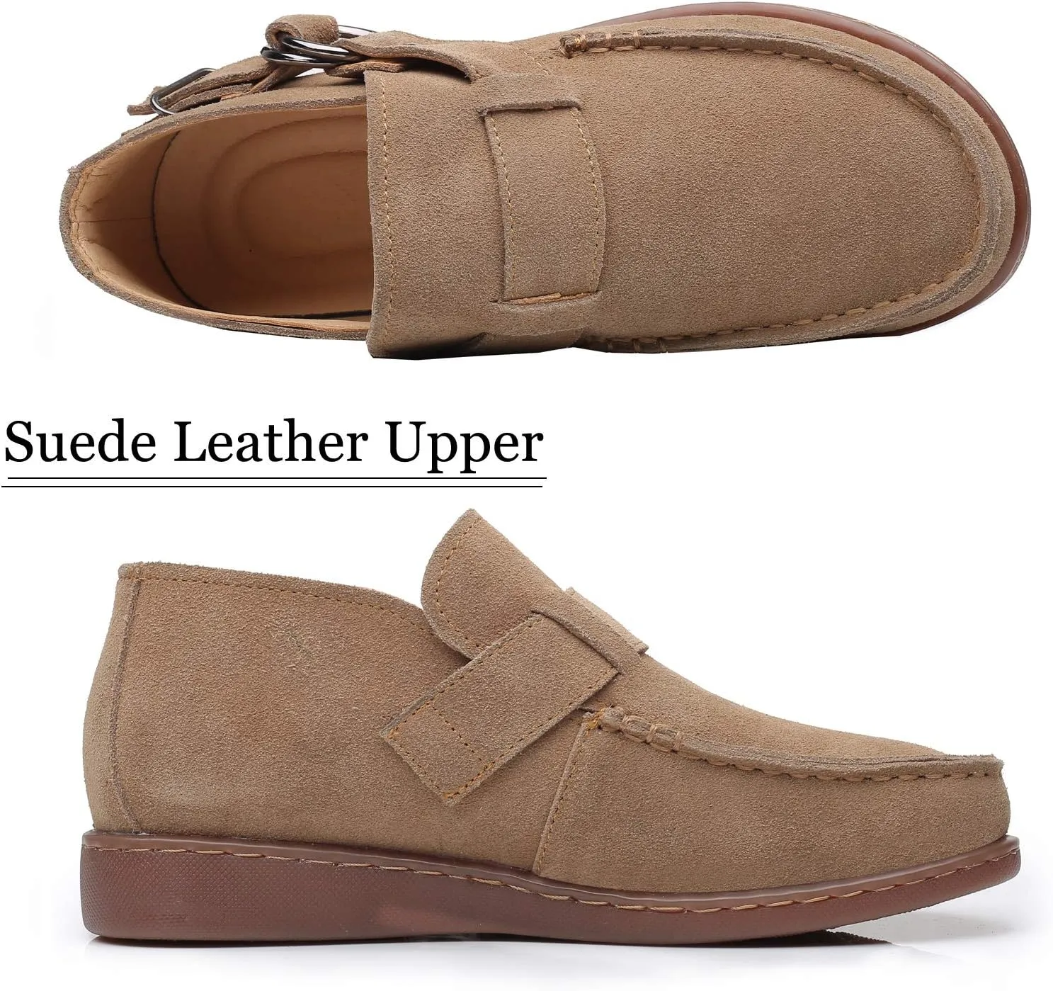 Trsorini Women Walking Shoes Half-Boots Fashion Comfort Suede Slip on Sneaker Casual Shoes for Lady Buckle Strap Adjustable Flat Shoes