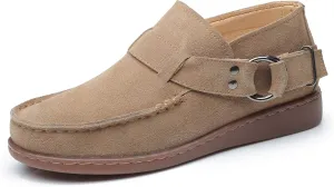 Trsorini Women Walking Shoes Half-Boots Fashion Comfort Suede Slip on Sneaker Casual Shoes for Lady Buckle Strap Adjustable Flat Shoes