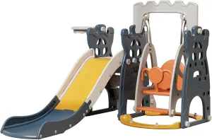 UNICOO® 4 in 1 Toddler Slide and Swing Set, Indoor Playground for Kids 1-3 | Baby Slide, Swing, Basketball Hoop for Boys & Girls | Toddler Toys, Kids Outdoor Playset (KU-SS-41 Dark Blue)