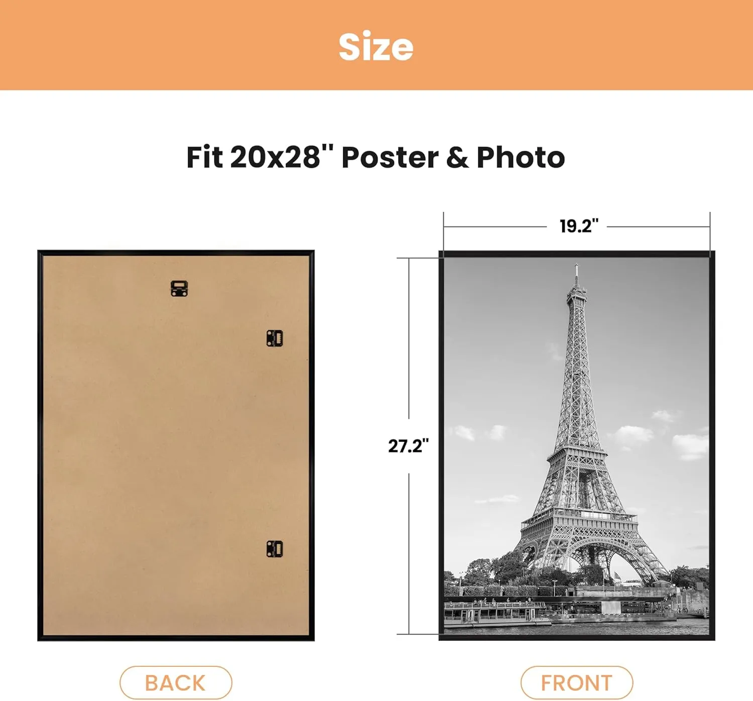 upsimples 20x28 Picture Frame Black 3 Pack, Scratch-Proof Poster Frames 20 x 28 for Photo Gallery - Slide-In Strips, Horizontal or Vertical Wall Mounting