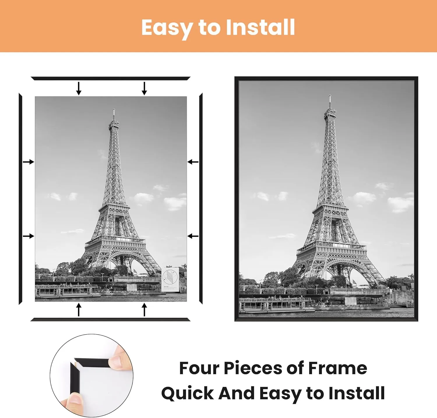 upsimples 20x28 Picture Frame Black 3 Pack, Scratch-Proof Poster Frames 20 x 28 for Photo Gallery - Slide-In Strips, Horizontal or Vertical Wall Mounting