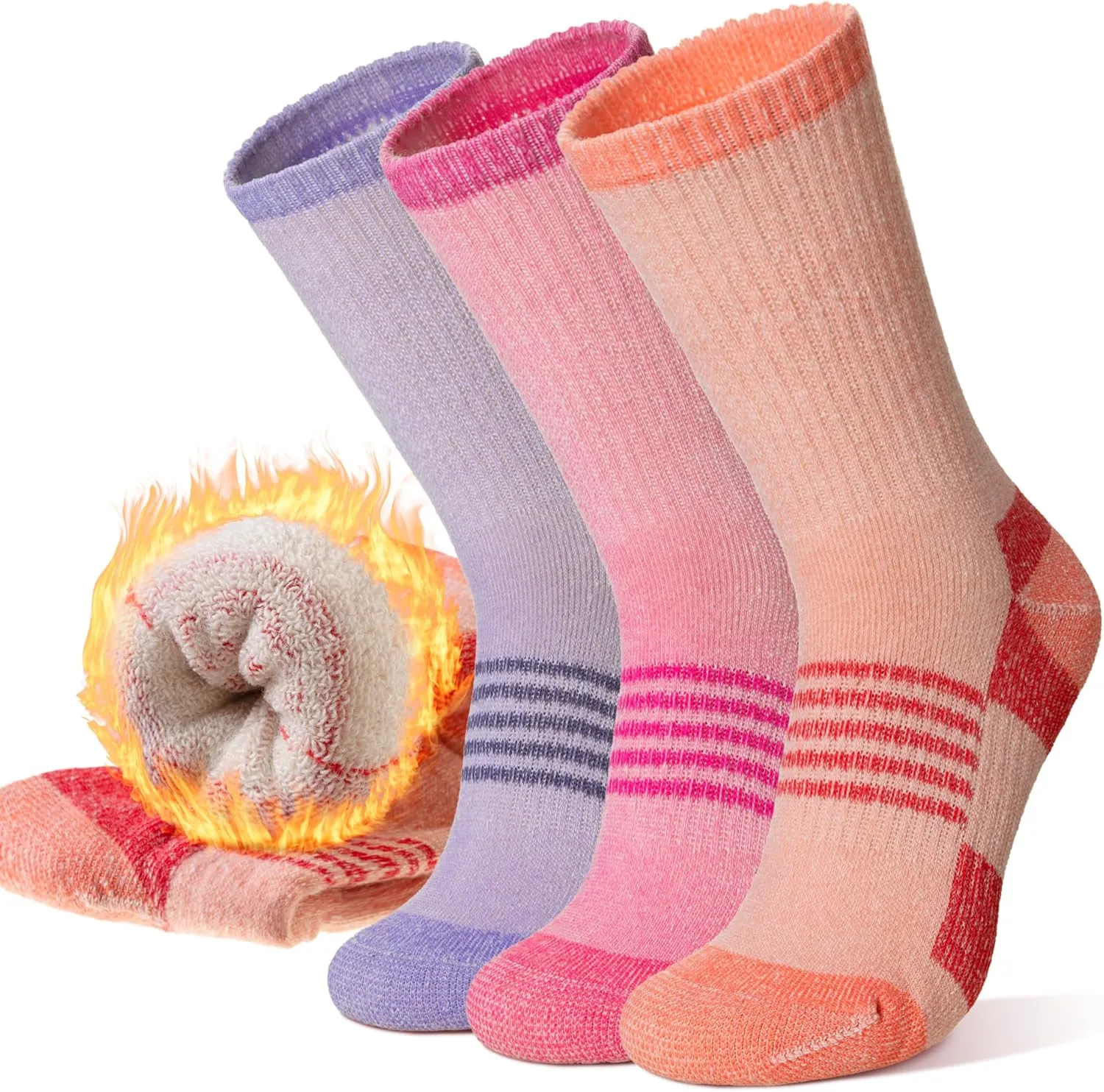 Velice Merino Wool Hiking Socks for Women Thermal Warm Winter Boot Work Cushion Crew Socks 3 Pairs