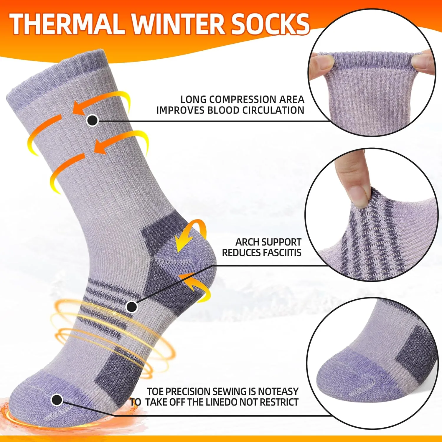 Velice Merino Wool Hiking Socks for Women Thermal Warm Winter Boot Work Cushion Crew Socks 3 Pairs