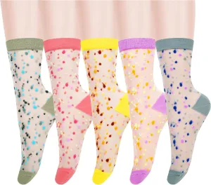 Violet Mist Women's Sheer Mesh Lace Socks - Nylon Elastic See Through Crystal Glass Socks
