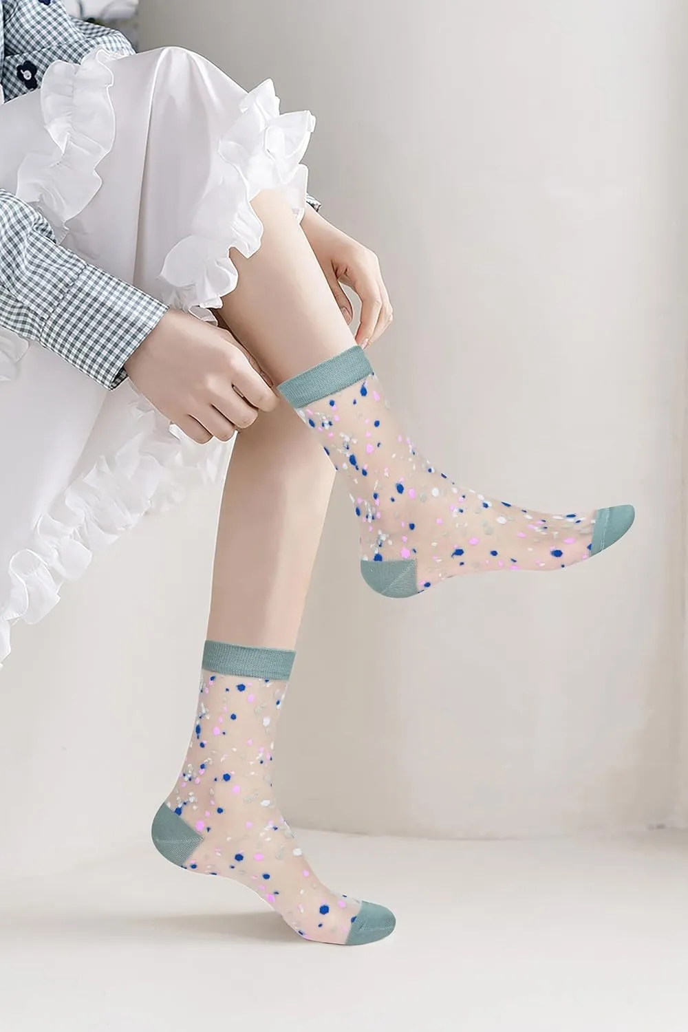Violet Mist Women's Sheer Mesh Lace Socks - Nylon Elastic See Through Crystal Glass Socks