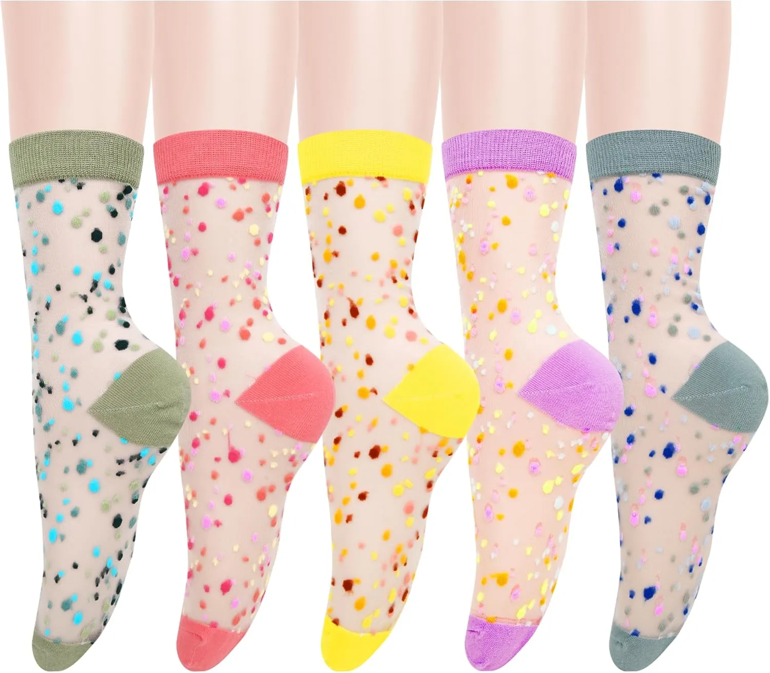 Violet Mist Women's Sheer Mesh Lace Socks - Nylon Elastic See Through Crystal Glass Socks