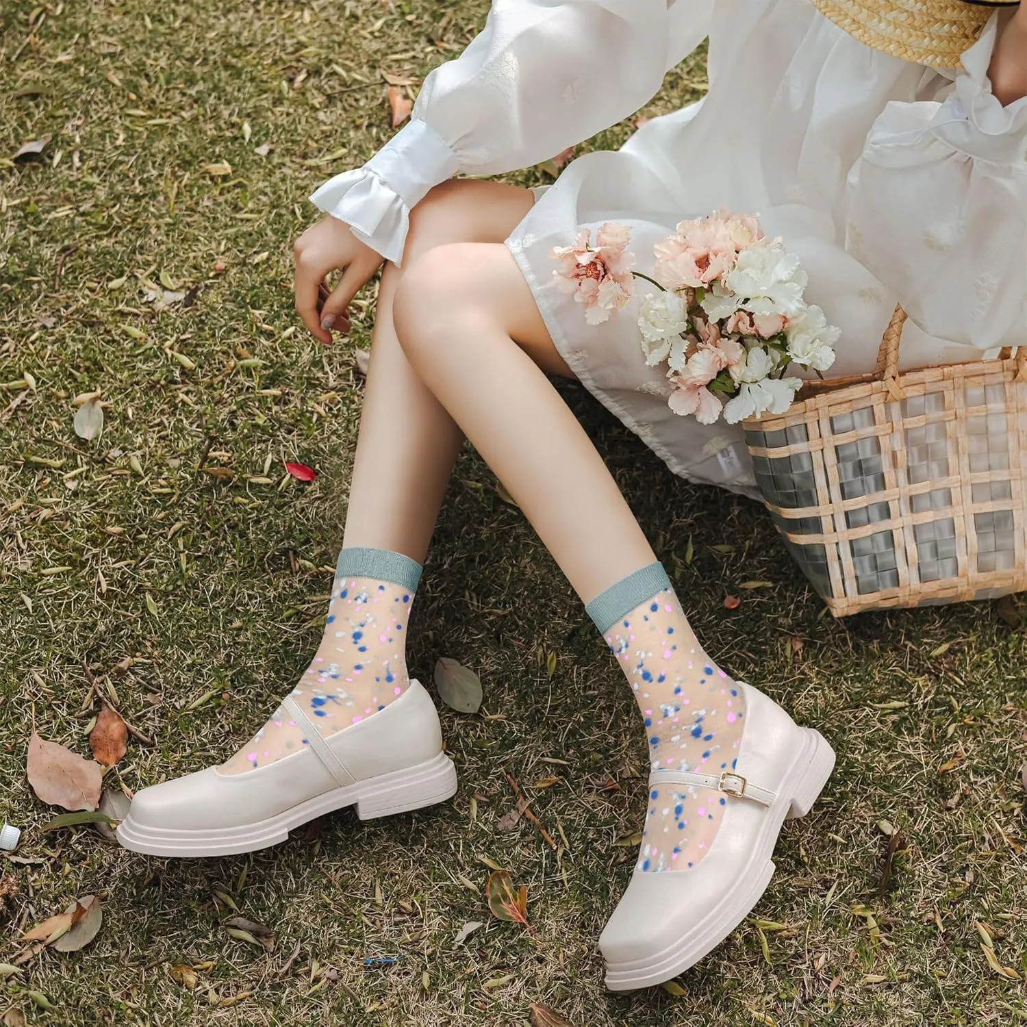 Violet Mist Women's Sheer Mesh Lace Socks - Nylon Elastic See Through Crystal Glass Socks
