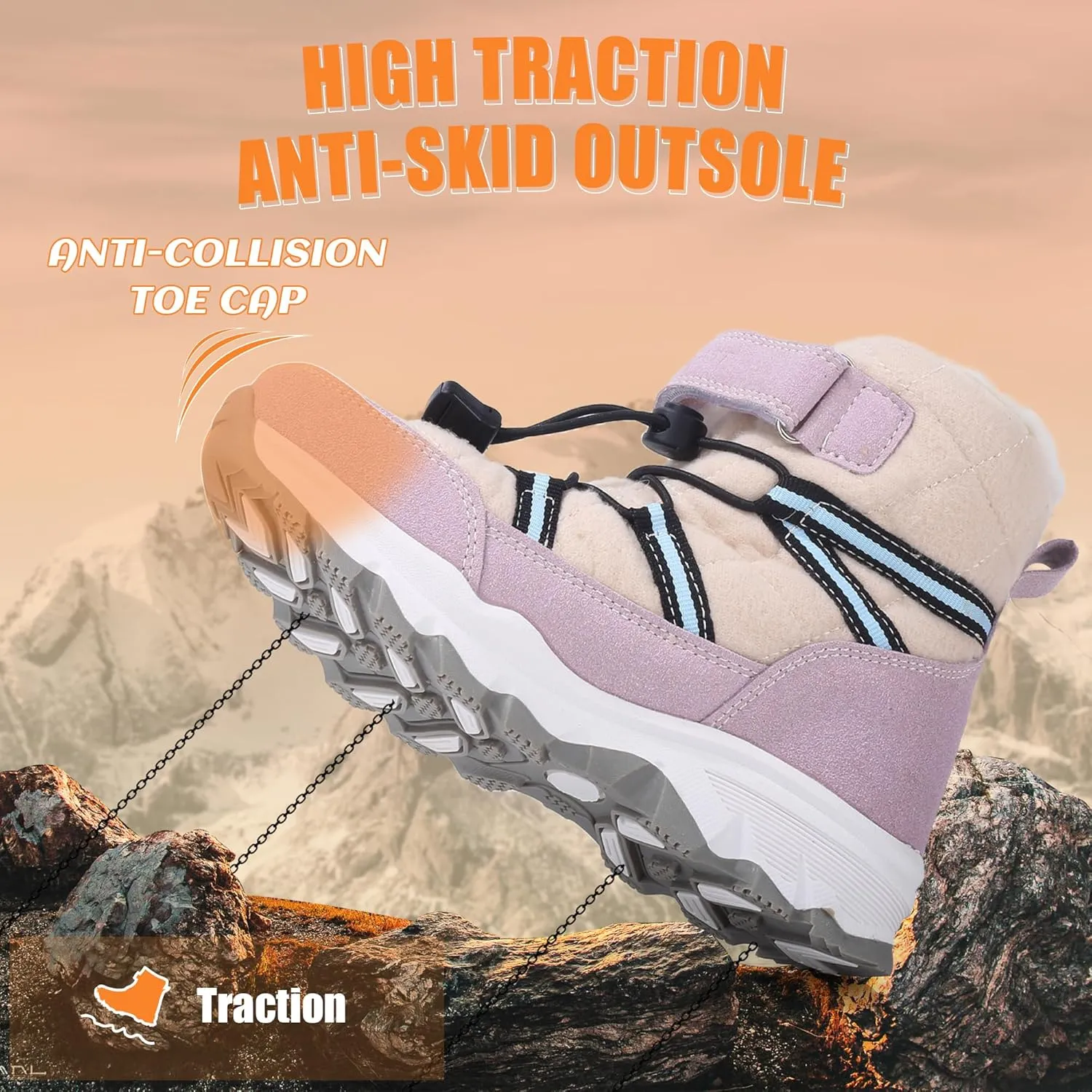 visionreast Boys Girls Wool Lining Snow Boots Winter Walking Boots for Kids Non Slip Unisex-Child Cold Weather Shoes Outdoor Boots