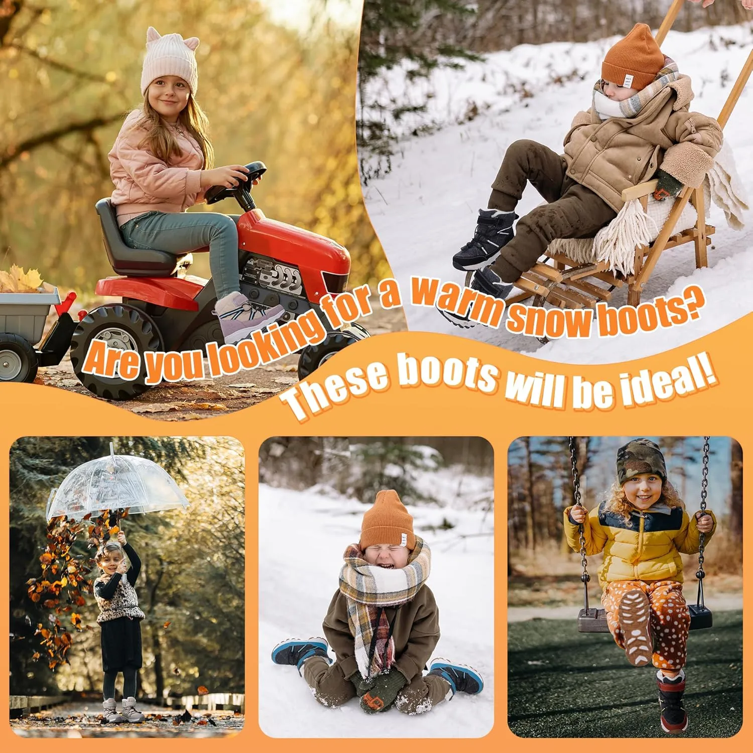 visionreast Boys Girls Wool Lining Snow Boots Winter Walking Boots for Kids Non Slip Unisex-Child Cold Weather Shoes Outdoor Boots