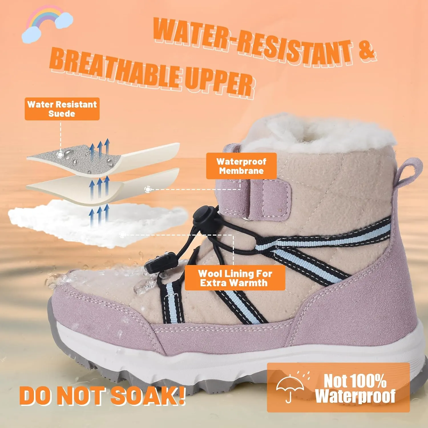 visionreast Boys Girls Wool Lining Snow Boots Winter Walking Boots for Kids Non Slip Unisex-Child Cold Weather Shoes Outdoor Boots