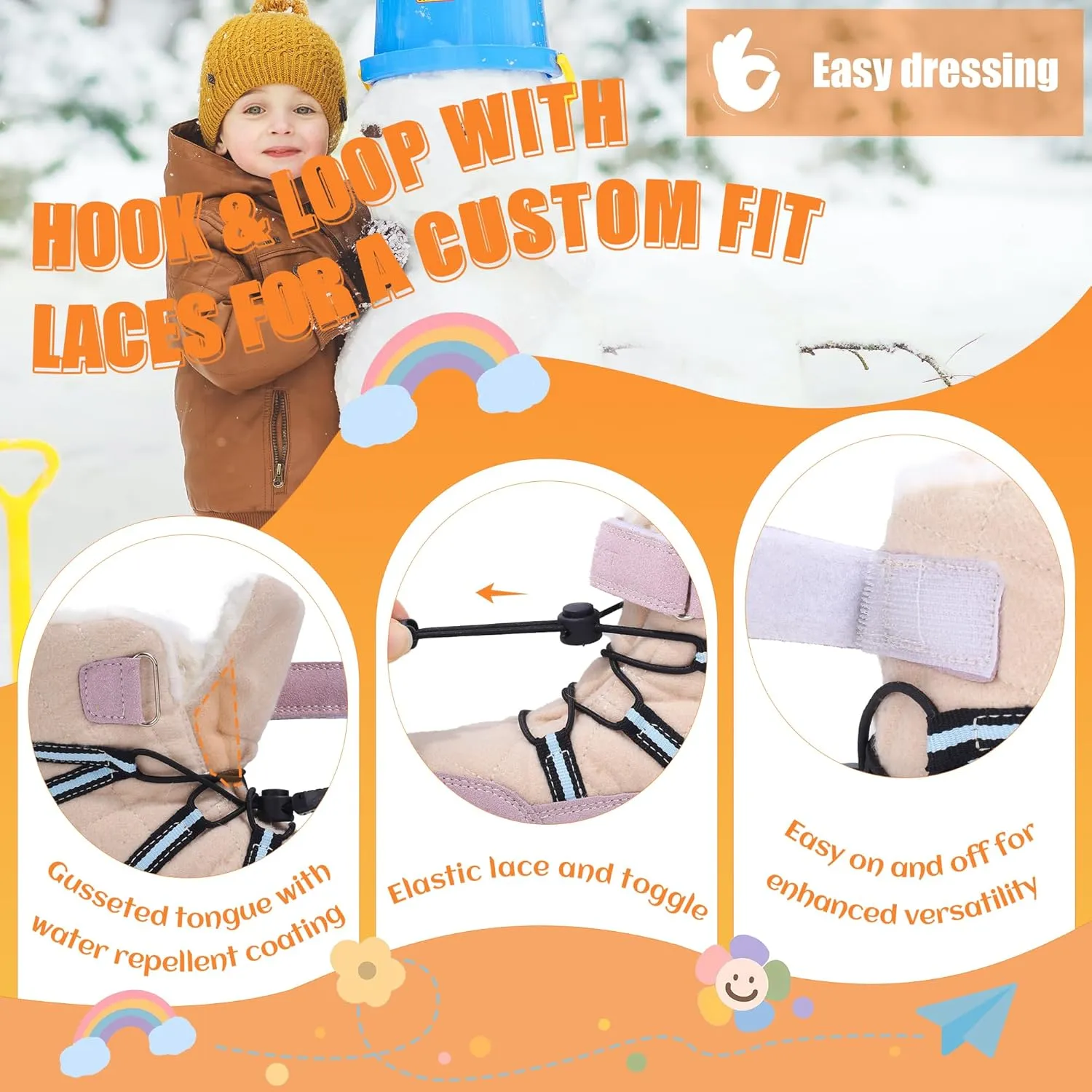 visionreast Boys Girls Wool Lining Snow Boots Winter Walking Boots for Kids Non Slip Unisex-Child Cold Weather Shoes Outdoor Boots