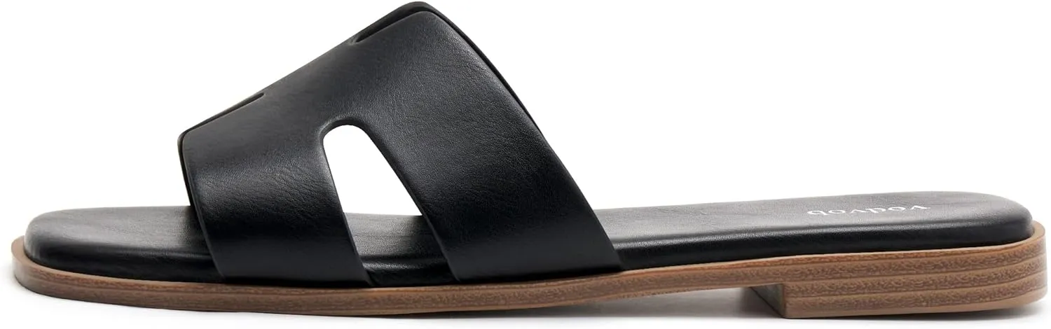 vodvob Women's Wide Width Slide Sandals Memory Foam Comfortable Dressy Flat Sandal Casual Summer Shoes