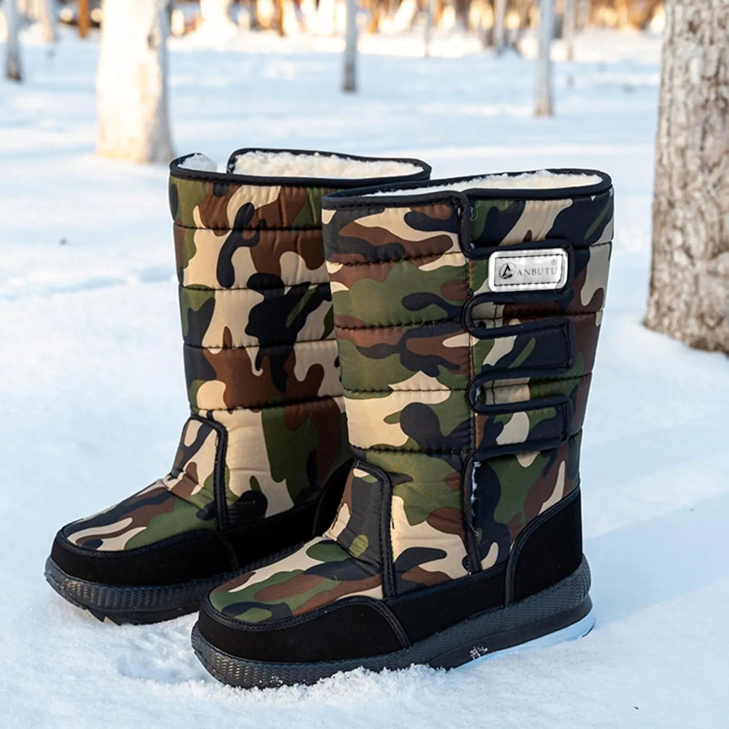 Water Proof Snow Boots for Men Thickened Warm Fleece Boots Thick Bottom Mid Calf Winter Boots Summer Hiking Shoes Men