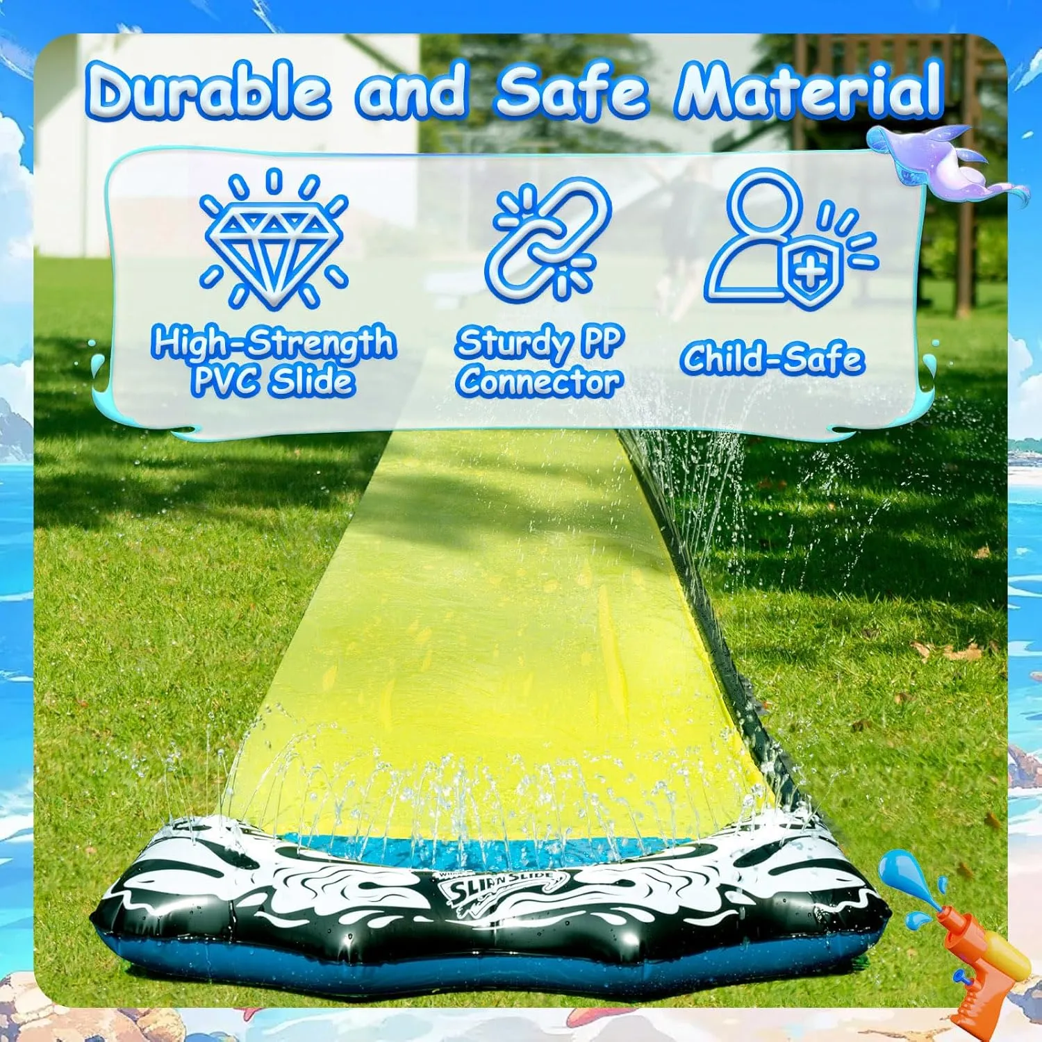 Wham-O Slip N Slide 18ft Single Wave Rider with Body Boards, Lawn Water Slides for Kids and Adults, Great for Backyard Water Parties Summer Outdoor Activities