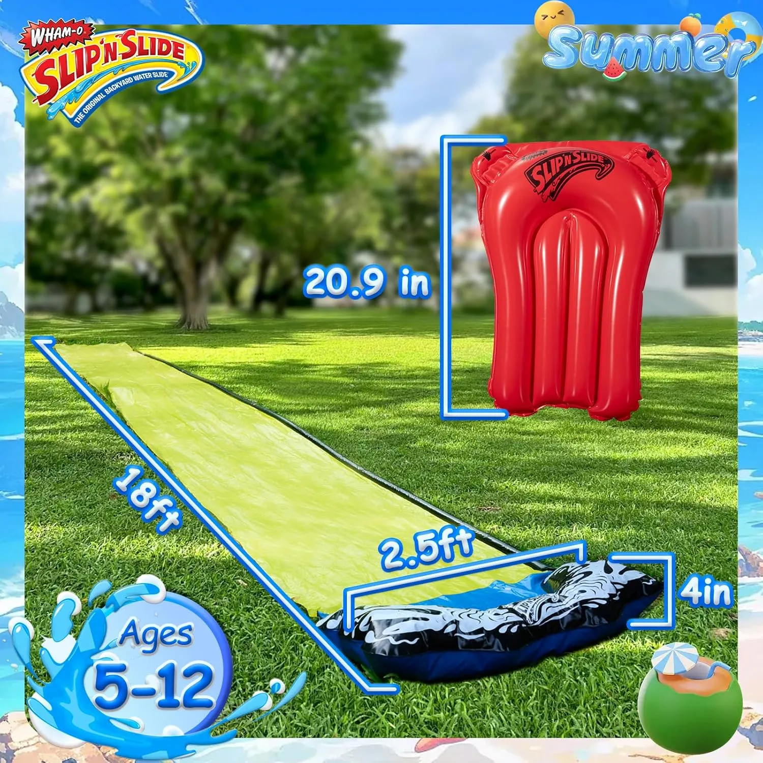 Wham-O Slip N Slide 18ft Single Wave Rider with Body Boards, Lawn Water Slides for Kids and Adults, Great for Backyard Water Parties Summer Outdoor Activities
