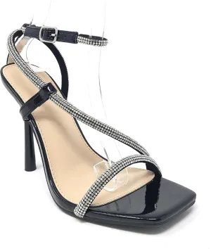 Wild Diva Women's Square Toe Rhinestone Embellished Straps Formal Stiletto High Heels Narala-07