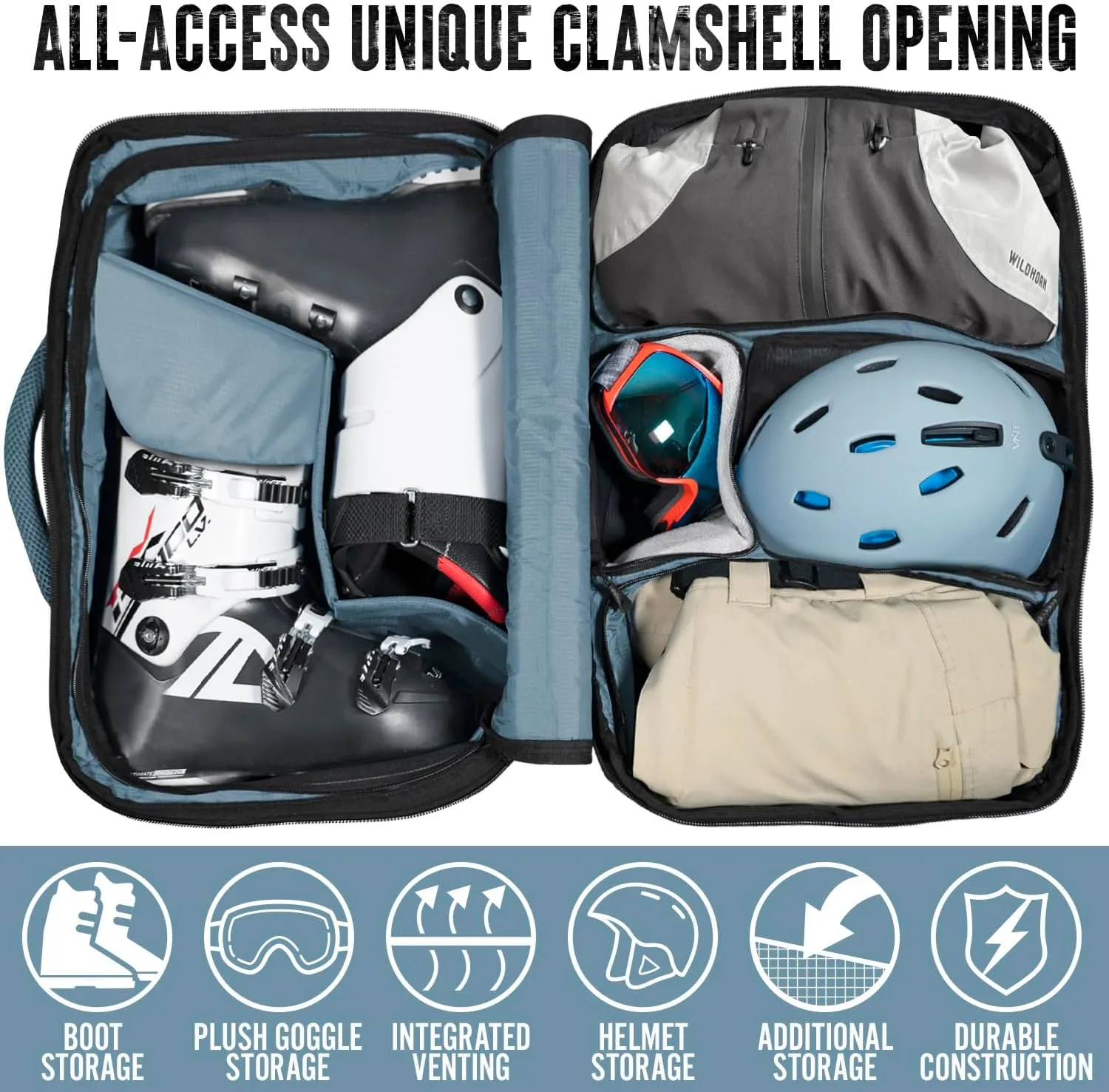 Wildhorn Brimhall Ski Boot Bag and Snowboard Backpack -US Ski Team Official Supplier- Premium Durable Waterproof Travel Ski boot bag backpack for Boots, Helmets, Goggles & Outerwear