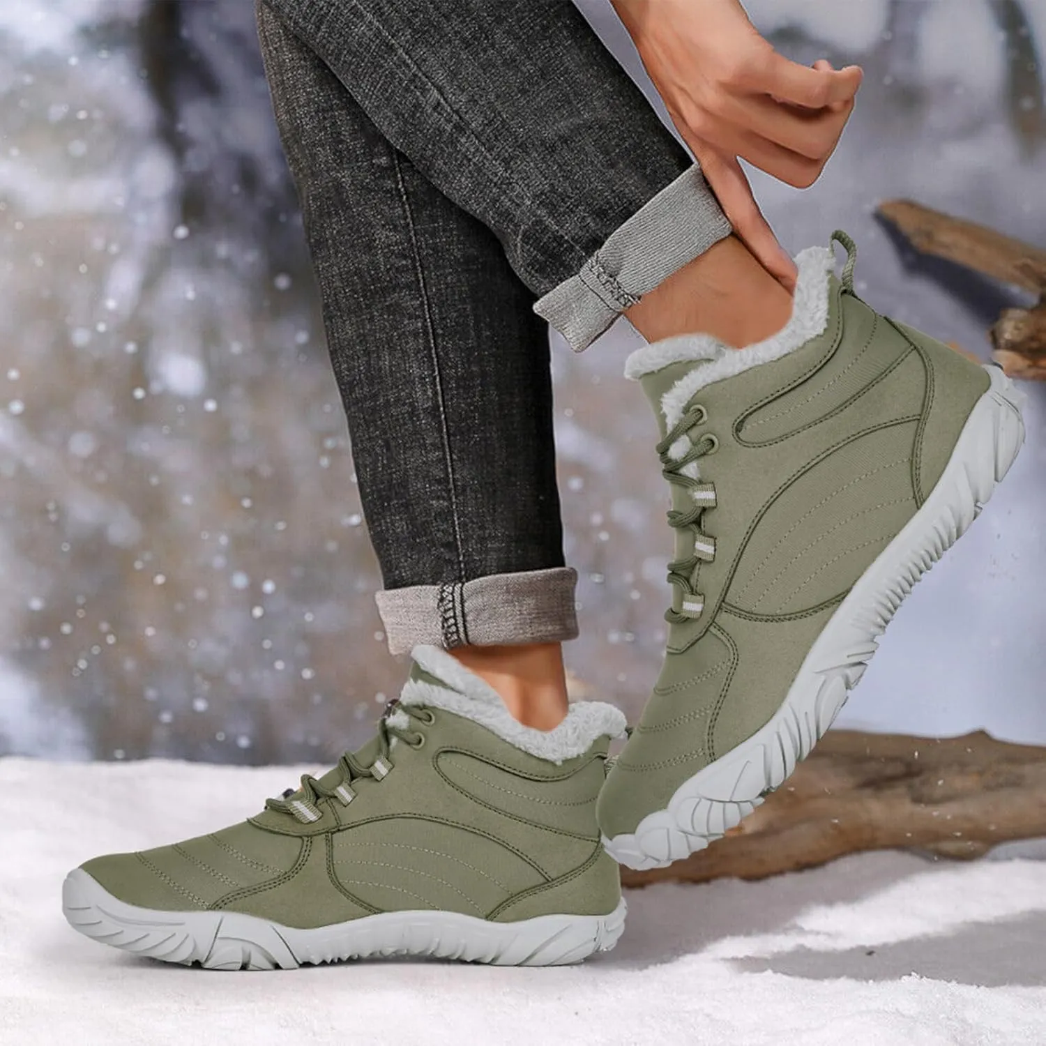 Winter Barefoot Shoes Snow Boots Women Men, Winter Warm Casual Snow Cold Boot Hiking Barefoot Womens Mens, Wide Toe Box Ankle Boot Five Finger Zero Drop Snow Booties Hike Shoes