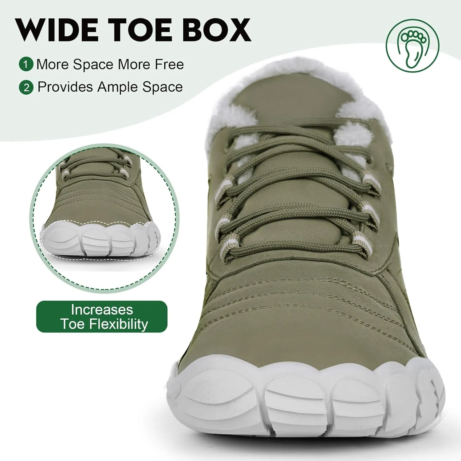 Winter Barefoot Shoes Snow Boots Women Men, Winter Warm Casual Snow Cold Boot Hiking Barefoot Womens Mens, Wide Toe Box Ankle Boot Five Finger Zero Drop Snow Booties Hike Shoes