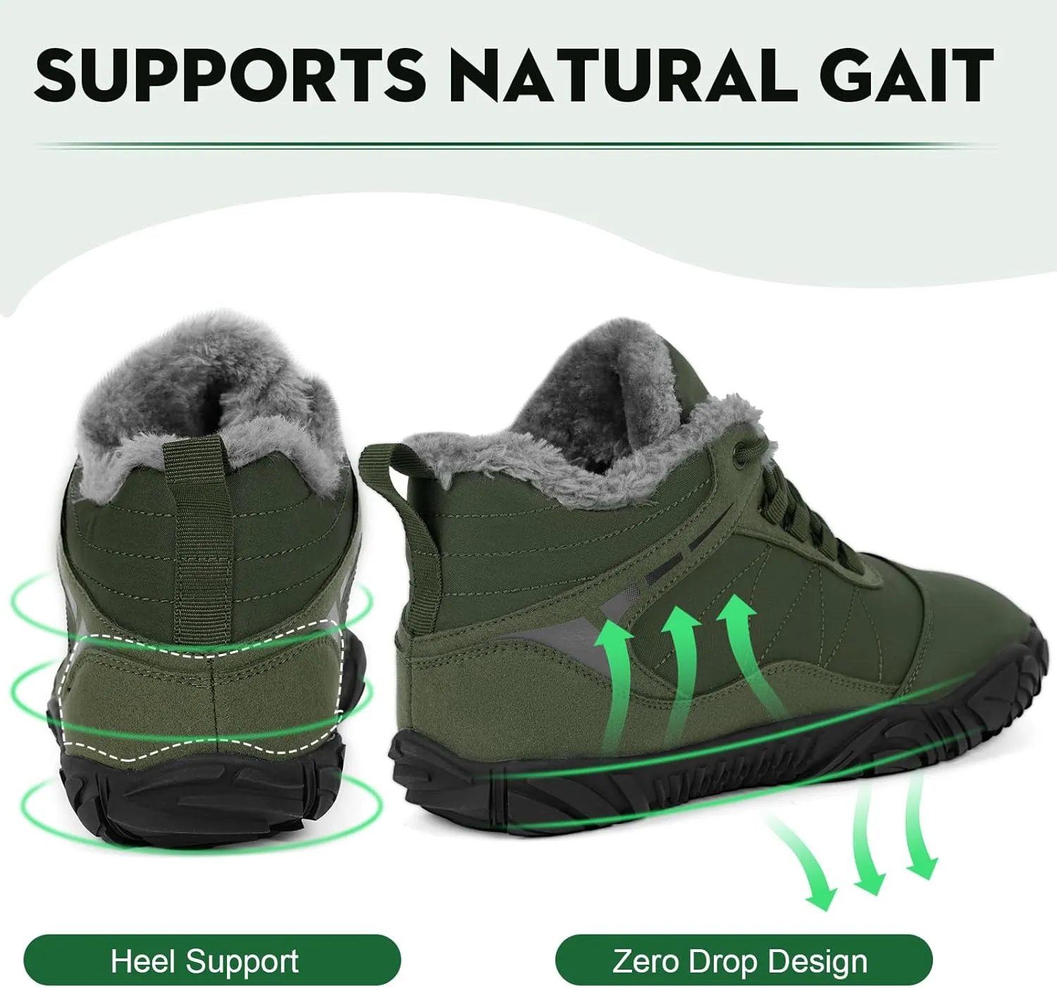 Winter Barefoot Shoes Snow Boots Women Men, Winter Warm Casual Snow Cold Boot Hiking Barefoot Womens Mens, Wide Toe Box Ankle Boot Five Finger Zero Drop Snow Booties Hike Shoes