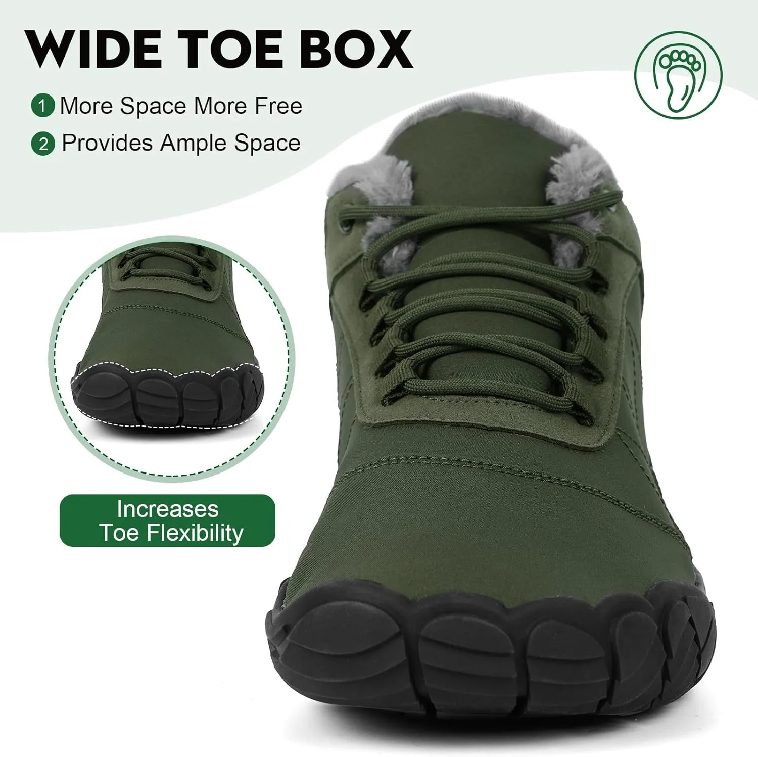 Winter Barefoot Shoes Snow Boots Women Men, Winter Warm Casual Snow Cold Boot Hiking Barefoot Womens Mens, Wide Toe Box Ankle Boot Five Finger Zero Drop Snow Booties Hike Shoes