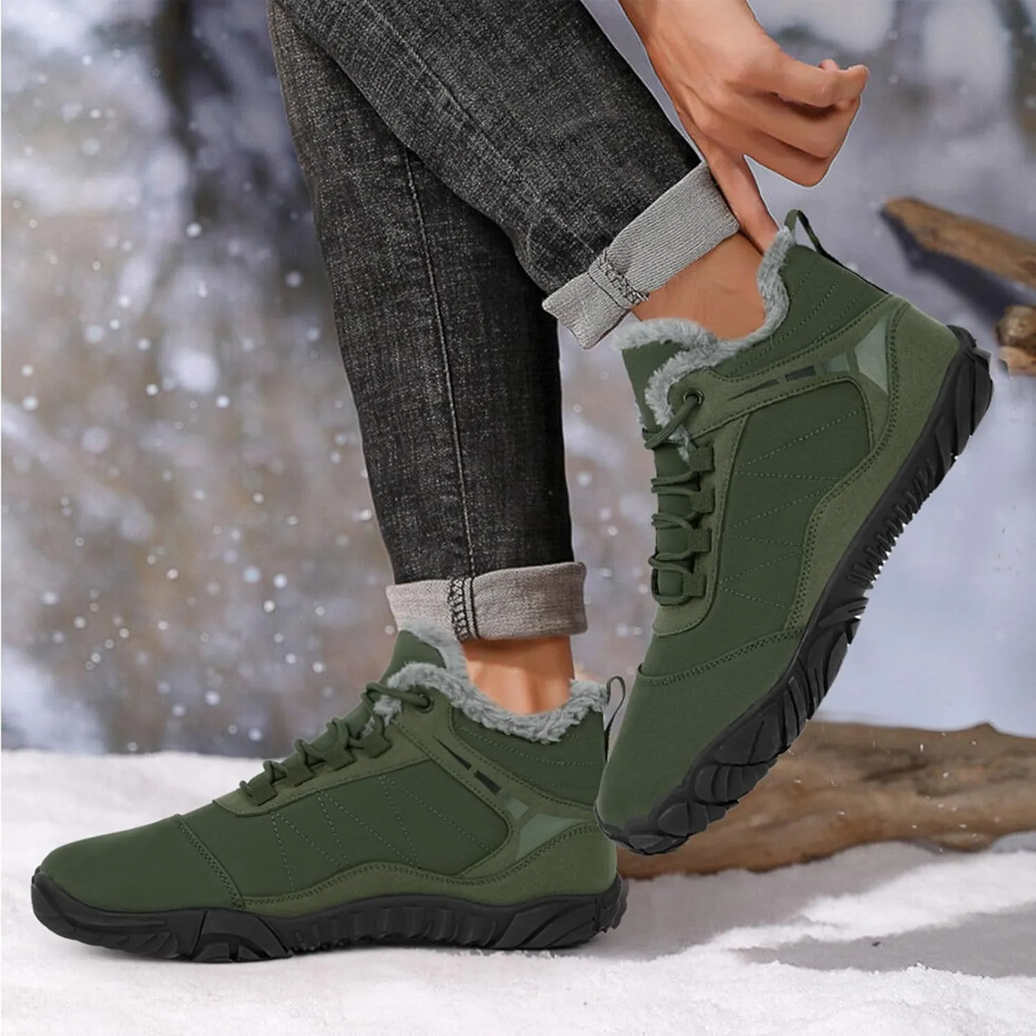 Winter Barefoot Shoes Snow Boots Women Men, Winter Warm Casual Snow Cold Boot Hiking Barefoot Womens Mens, Wide Toe Box Ankle Boot Five Finger Zero Drop Snow Booties Hike Shoes