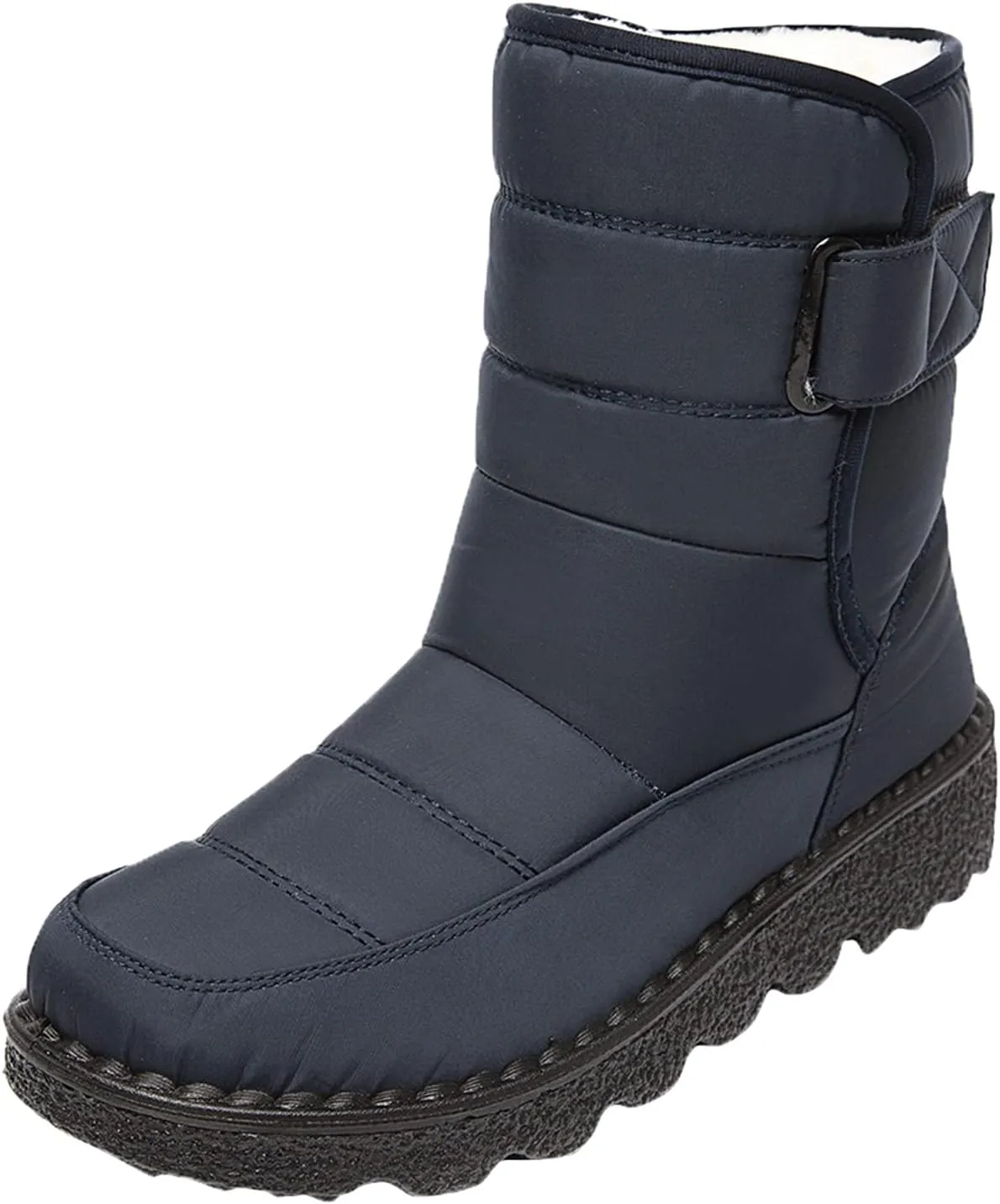Winter Snow Boots for Women Water-proof Thermal Fleece Lined Anti Slip Mid Calf Boots for Ladies Platform Wedge Booties Warm Fuzzy Ankle Booties Outdoor Work Short Boots with Buckle