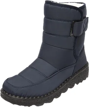 Winter Snow Boots for Women Water-proof Thermal Fleece Lined Anti Slip Mid Calf Boots for Ladies Platform Wedge Booties Warm Fuzzy Ankle Booties Outdoor Work Short Boots with Buckle