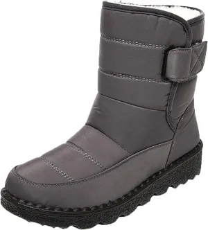 Winter Snow Boots for Women Water-proof Thermal Fleece Lined Anti Slip Mid Calf Boots for Ladies Platform Wedge Booties Warm Fuzzy Ankle Booties Outdoor Work Short Boots with Buckle