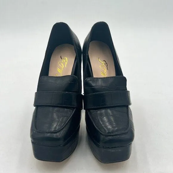 Women Chunky Heel Leather Loafer, Stylish Square Toe High Heel Loafer Shoes